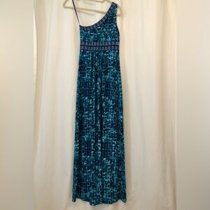 BCBG MAXAZRIA cyan one shoulder maxi dress. Size XS.